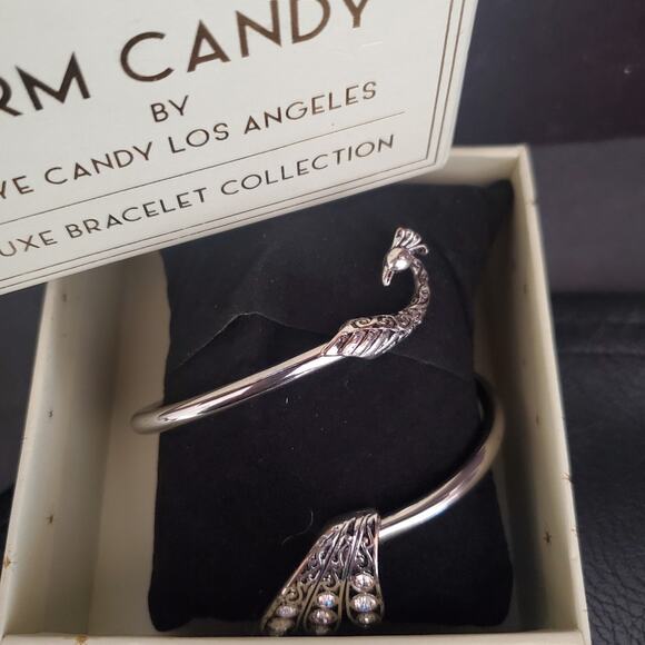 Arm Candy Peacock Bangle Wrap Bracelet Silver Tone with Crystal Accents NIB - Picture 3 of 7